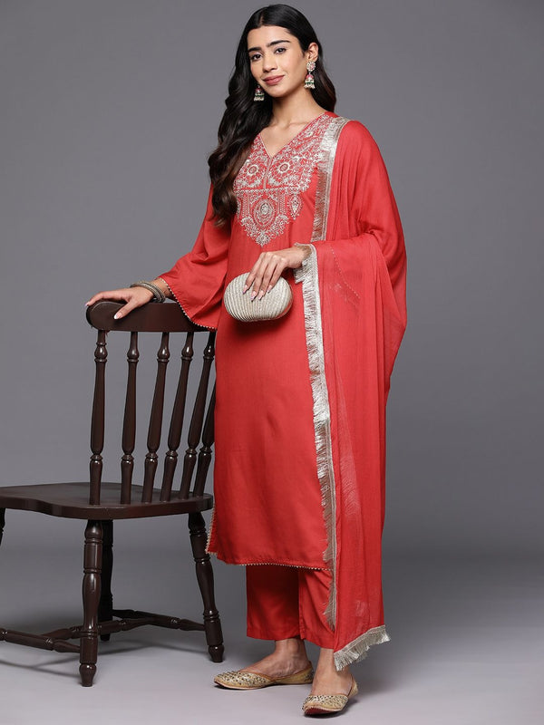 Women's Silk Blend Kurta With Pant & Nazmin Dupatta Set