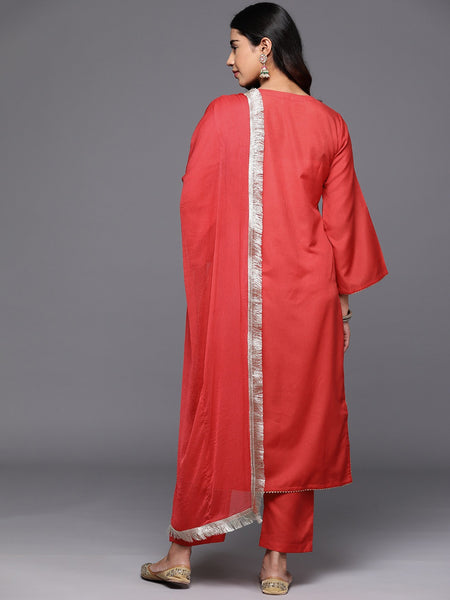 Women's Silk Blend Kurta With Pant & Nazmin Dupatta Set