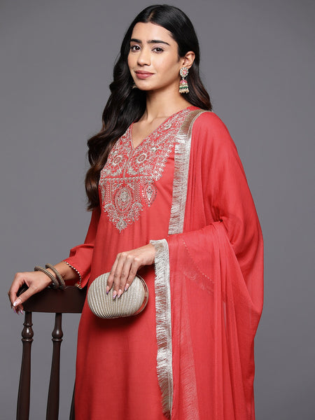 Women's Silk Blend Kurta With Pant & Nazmin Dupatta Set