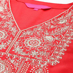 Women's Silk Blend Kurta With Pant & Nazmin Dupatta Set