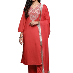 Women's Silk Blend Kurta With Pant & Nazmin Dupatta Set