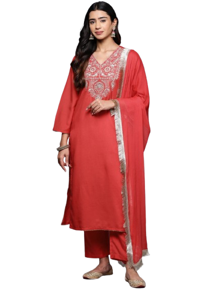 Women's Silk Blend Kurta With Pant & Nazmin Dupatta Set