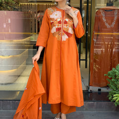Chanderi Silk Embroidered Kurta Pant Set with Chanderi Dupatta