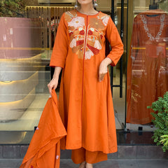 Chanderi Silk Embroidered Kurta Pant Set with Chanderi Dupatta