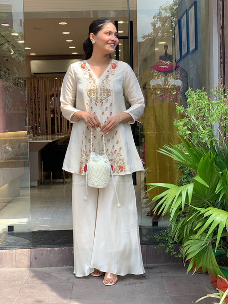 Silk Kurta Set With Silk Plazzo & Inner