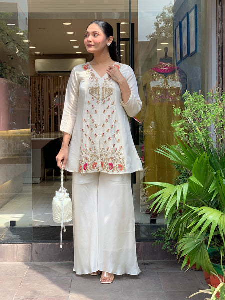 Silk Kurta Set With Silk Plazzo & Inner
