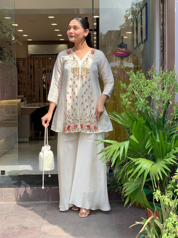 Silk Kurta Set With Silk Plazzo & Inner