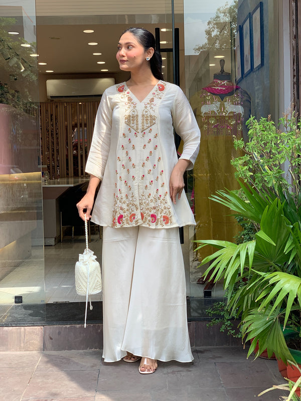 Silk Kurta Set With Silk Plazzo & Inner