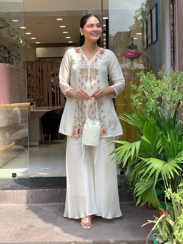 Silk Kurta Set With Silk Plazzo & Inner