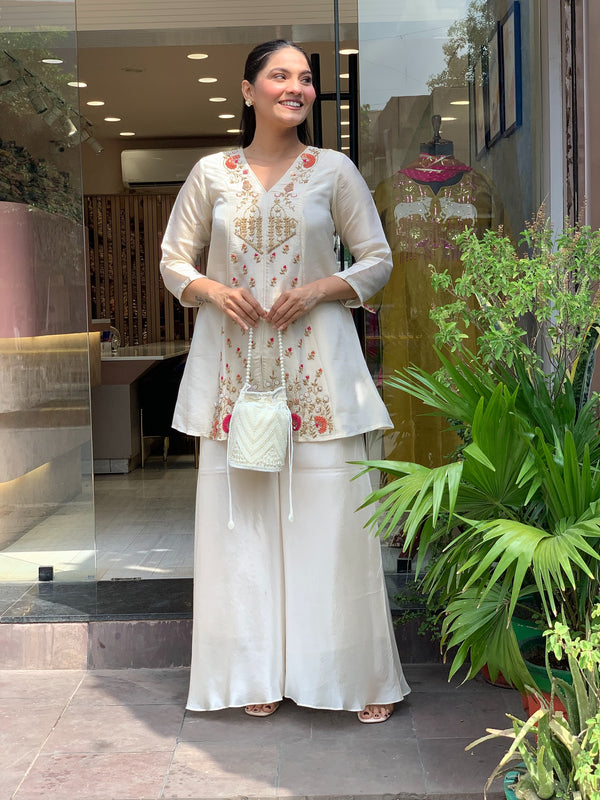 Silk Kurta Set With Silk Plazzo & Inner
