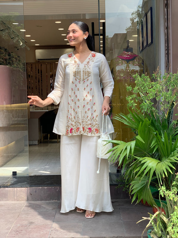 Silk Kurta Set With Silk Plazzo & Inner