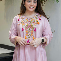 Women's French Crepe Embroidered Kurta Palazzo Set