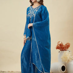 Women's Crunchy Silk Kurta With Pant & Dupatta Set