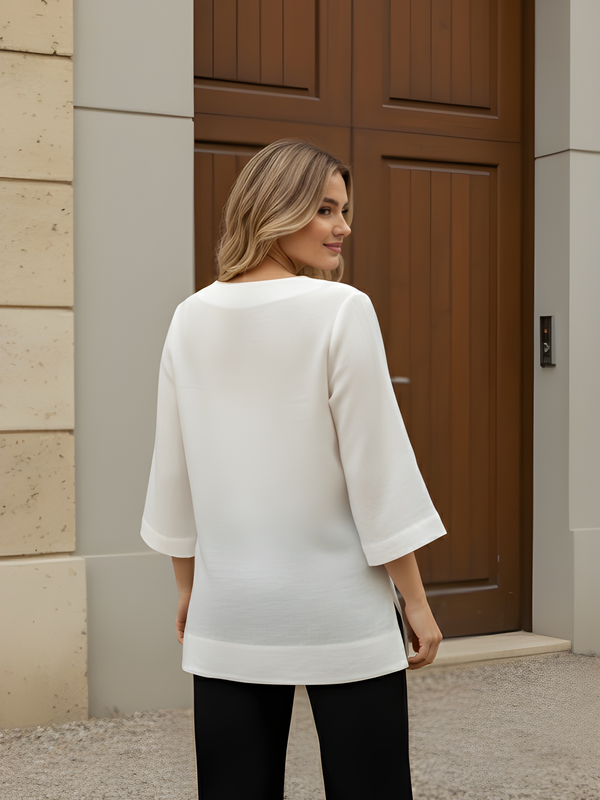 Women’s Classic White Cotton V-Neck Fancy Top