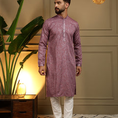 Men’s Heavy Khadi Cotton Mirror Work Kurta with Semi Cotton Chudidar