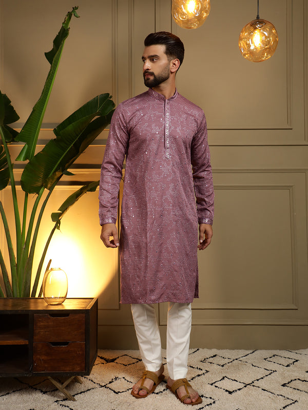 Men’s Heavy Khadi Cotton Mirror Work Kurta with Semi Cotton Chudidar