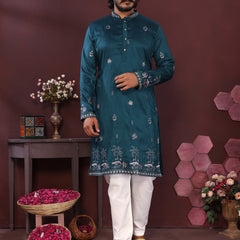Men’s Premium Smart Silk Sequence Embroidered Kurta with Raymond Cotton Pyjama