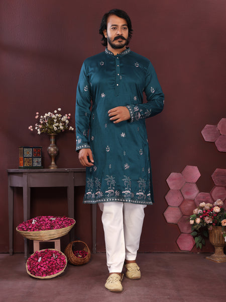 Men’s Premium Smart Silk Sequence Embroidered Kurta with Raymond Cotton Pyjama