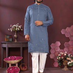 Men’s Premium Smart Silk Mirror Work Kurta with Raymond Cotton Pyjama