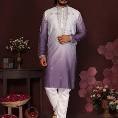 Men’s Premium Cotton Silk Embroidered Kurta with Raymond Cotton Pyjama