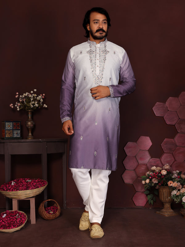 Men’s Premium Cotton Silk Embroidered Kurta with Raymond Cotton Pyjama