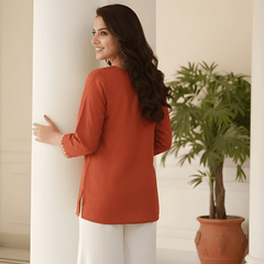 Women’s Rust Orange Roman Silk Embroidered Fancy Top