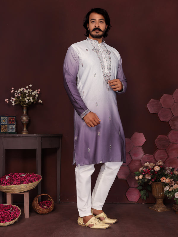 Men’s Premium Cotton Silk Embroidered Kurta with Raymond Cotton Pyjama