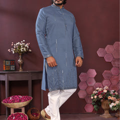 Men’s Premium Smart Silk Mirror Work Kurta with Raymond Cotton Pyjama