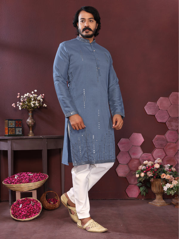 Men’s Premium Smart Silk Mirror Work Kurta with Raymond Cotton Pyjama