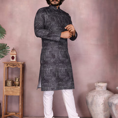 Men’s Cotton Sequence Work Kurta with Semi Cotton Chudidar