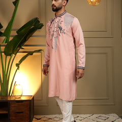 Men’s Viscose Silk Embroidered Kurta with Semi Cotton Chudidar