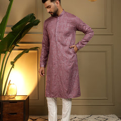 Men’s Heavy Khadi Cotton Mirror Work Kurta with Semi Cotton Chudidar