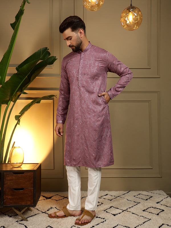 Men’s Heavy Khadi Cotton Mirror Work Kurta with Semi Cotton Chudidar