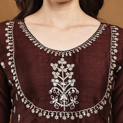 Vichitra Silk Kurta Pant Set With Vichitra Silk Dupatta