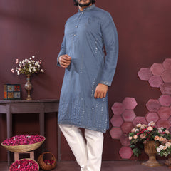 Men’s Premium Smart Silk Mirror Work Kurta with Raymond Cotton Pyjama