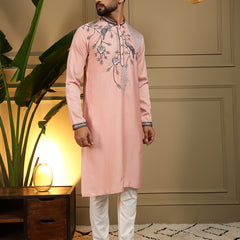 Men’s Viscose Silk Embroidered Kurta with Semi Cotton Chudidar