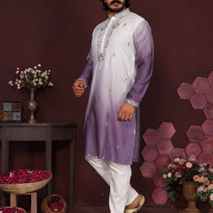 Men’s Premium Cotton Silk Embroidered Kurta with Raymond Cotton Pyjama