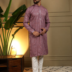 Men’s Heavy Khadi Cotton Mirror Work Kurta with Semi Cotton Chudidar