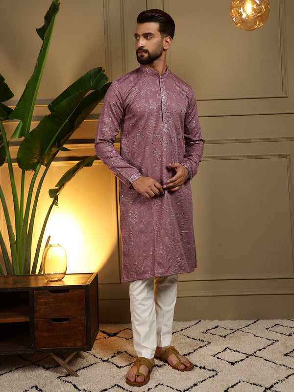 Men’s Heavy Khadi Cotton Mirror Work Kurta with Semi Cotton Chudidar