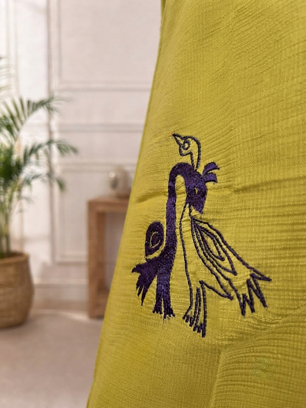 Women’s Mustard Yellow Embroidered Cotton-Silk Fancy Top