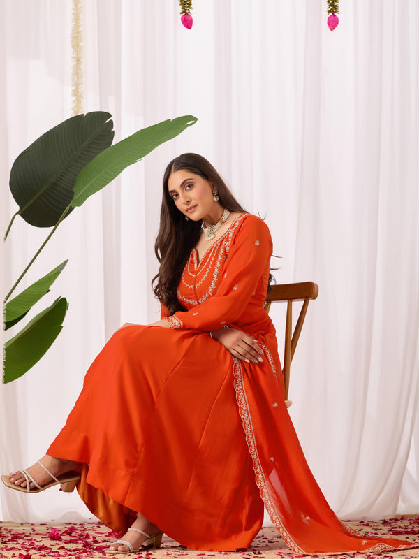 Vichitra Silk Embroidered Kurta Pant with Dupatta Set