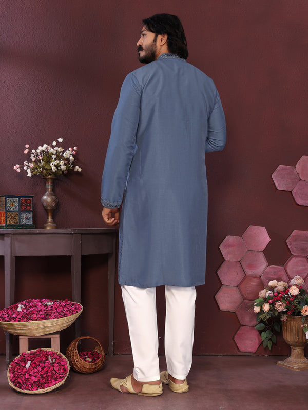 Men’s Premium Smart Silk Mirror Work Kurta with Raymond Cotton Pyjama