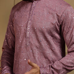Men’s Heavy Khadi Cotton Mirror Work Kurta with Semi Cotton Chudidar