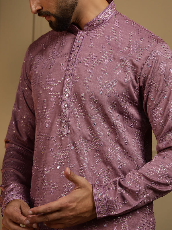 Men’s Heavy Khadi Cotton Mirror Work Kurta with Semi Cotton Chudidar