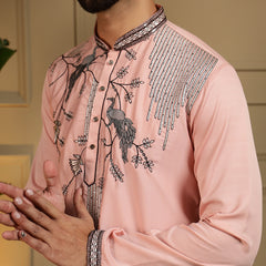 Men’s Viscose Silk Embroidered Kurta with Semi Cotton Chudidar