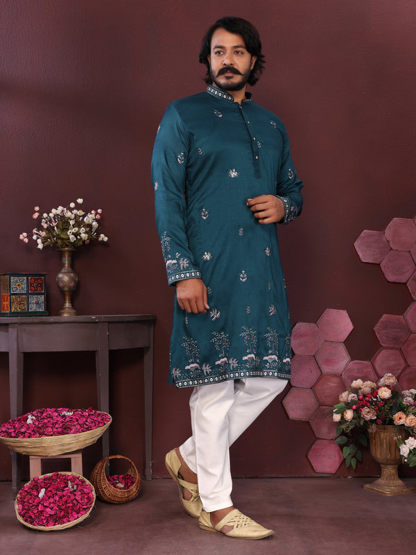 Men’s Premium Smart Silk Sequence Embroidered Kurta with Raymond Cotton Pyjama