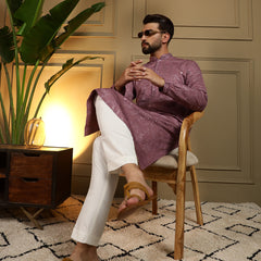 Men’s Heavy Khadi Cotton Mirror Work Kurta with Semi Cotton Chudidar