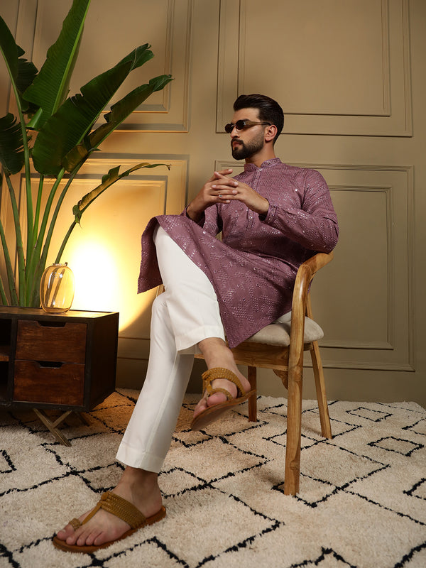 Men’s Heavy Khadi Cotton Mirror Work Kurta with Semi Cotton Chudidar