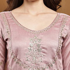 Vichitra Silk Kurta Pant Set With Vichitra Silk Dupatta