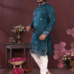 Men’s Premium Smart Silk Sequence Embroidered Kurta with Raymond Cotton Pyjama